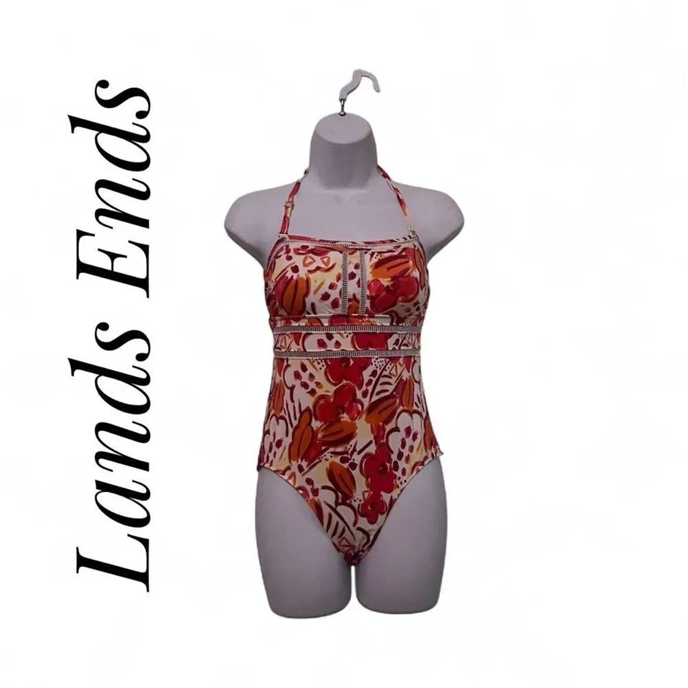 Lands End Canvas Size 4 One Piece Bikini Orange Pink